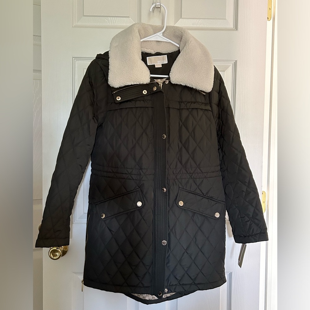 Women’s Faux-Fur-Collar Quilted Coat by Michael Kors